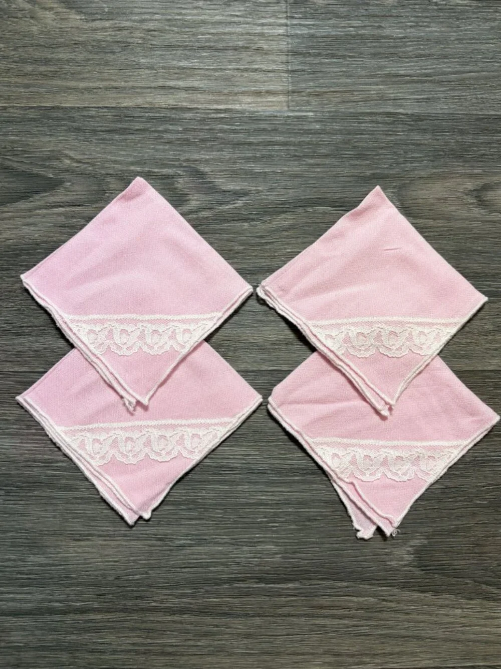 Set 4 Pink Linen Napkins With White Lace Trim Elegant Tea Party Cottagecore